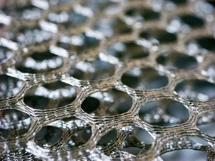 a close up view of a metal mesh